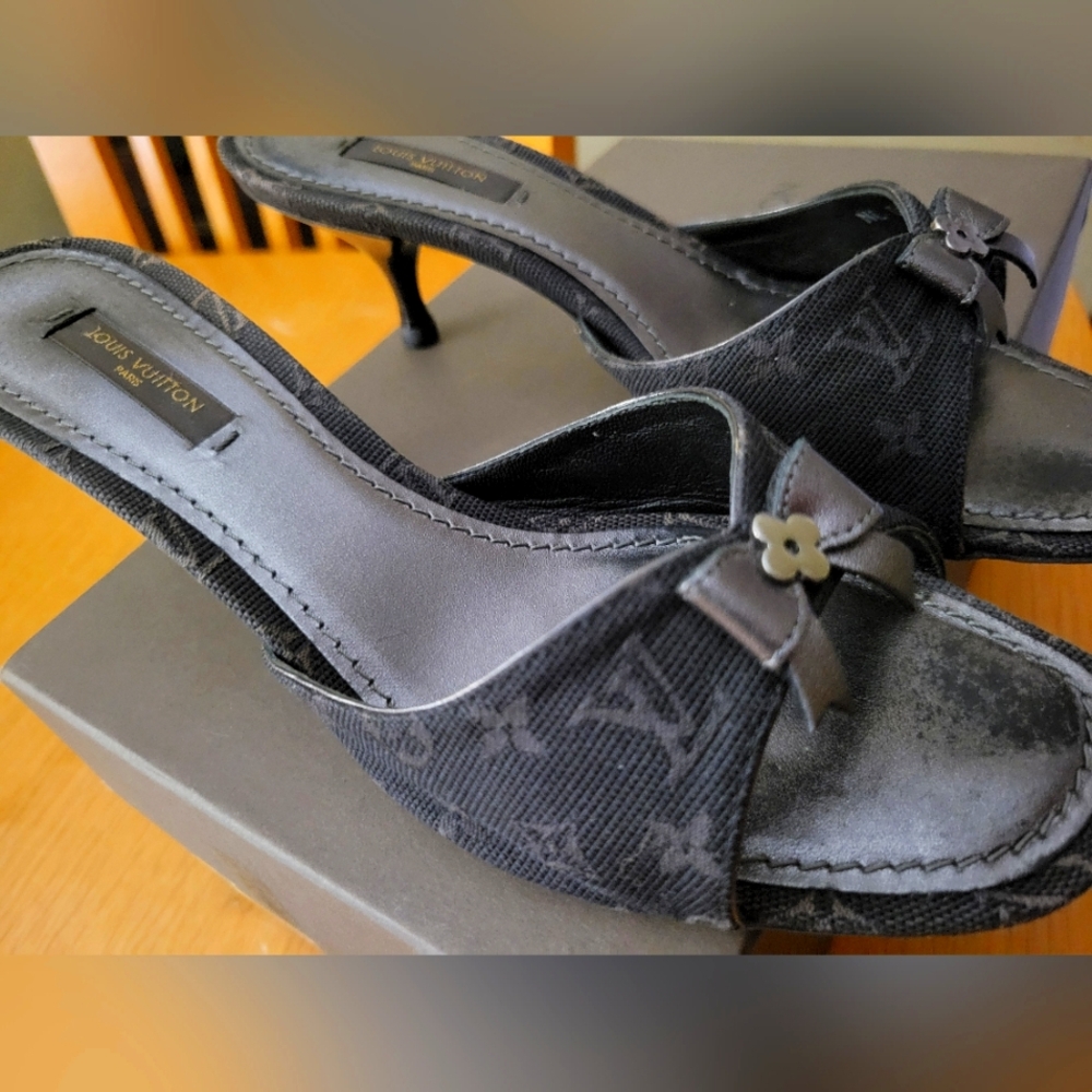 Louis Vuitton Angelique Open Toe Mules Charcoal Black Noir, 37 w Box - Picture 3 of 14